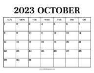 Calendar 2023 October