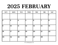 Calendar 2025 February