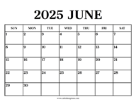 Calendar 2025 June