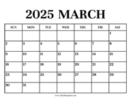 Calendar 2025 March