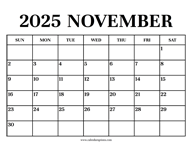 Calendar 2025 November