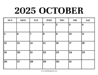 Calendar 2025 October