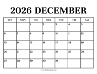 Calendar 2026 December