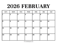 Calendar 2026 February