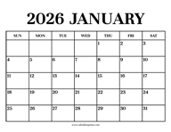 Calendar 2026 January