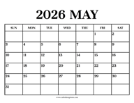Calendar 2026 May