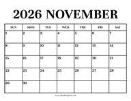 Calendar 2026 November
