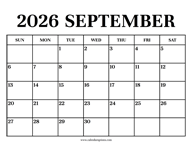 Calendar 2026 September