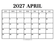 Calendar 2027 April