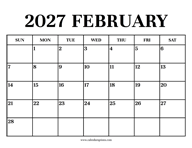 Calendar 2027 February
