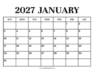 Calendar 2027 January