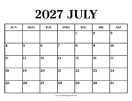 Calendar 2027 July