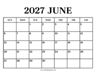 Calendar 2027 June