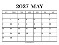 Calendar 2027 May