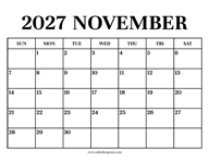 Calendar 2027 November