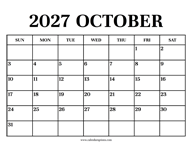 Calendar 2027 October