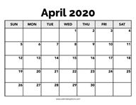 Calendar April 2020