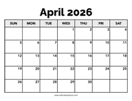 Calendar April 2026
