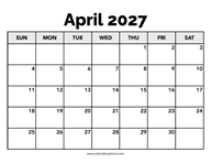 Calendar April 2027