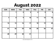 Calendar August 2022