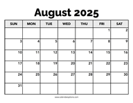 Calendar August 2025