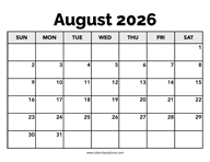 Calendar August 2026