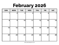 Calendar February 2026