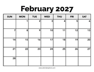 Calendar February 2027
