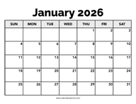 Calendar January 2026