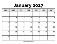 Calendar January 2027