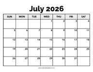Calendar July 2026