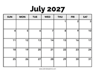 Calendar July 2027