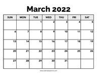 Calendar March 2022