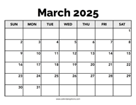 Calendar March 2025