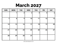 Calendar March 2027