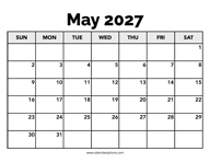 Calendar May 2027