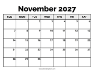 Calendar November 2027