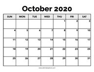 Calendar October 2020