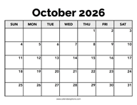 Calendar October 2026