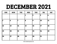 December 2021 Calendar Printable