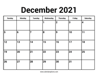 December 2021 Calendar