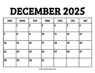 December 2025 Calendar Printable