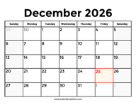 December 2026 Calendar With Holidays
