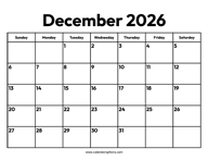 December 2026 Calendar