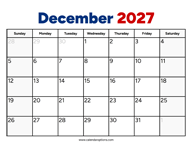 December 2027 Calendar Pro