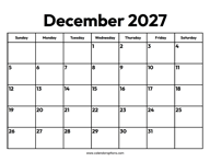 December 2027 Calendar