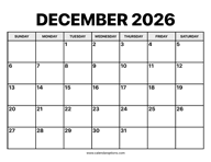 December Calendar 2026