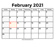 February 2021 Calendar With Holidays