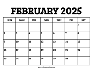 February 2025 Calendar Printable