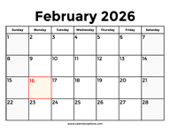February 2026 Calendar With Holidays